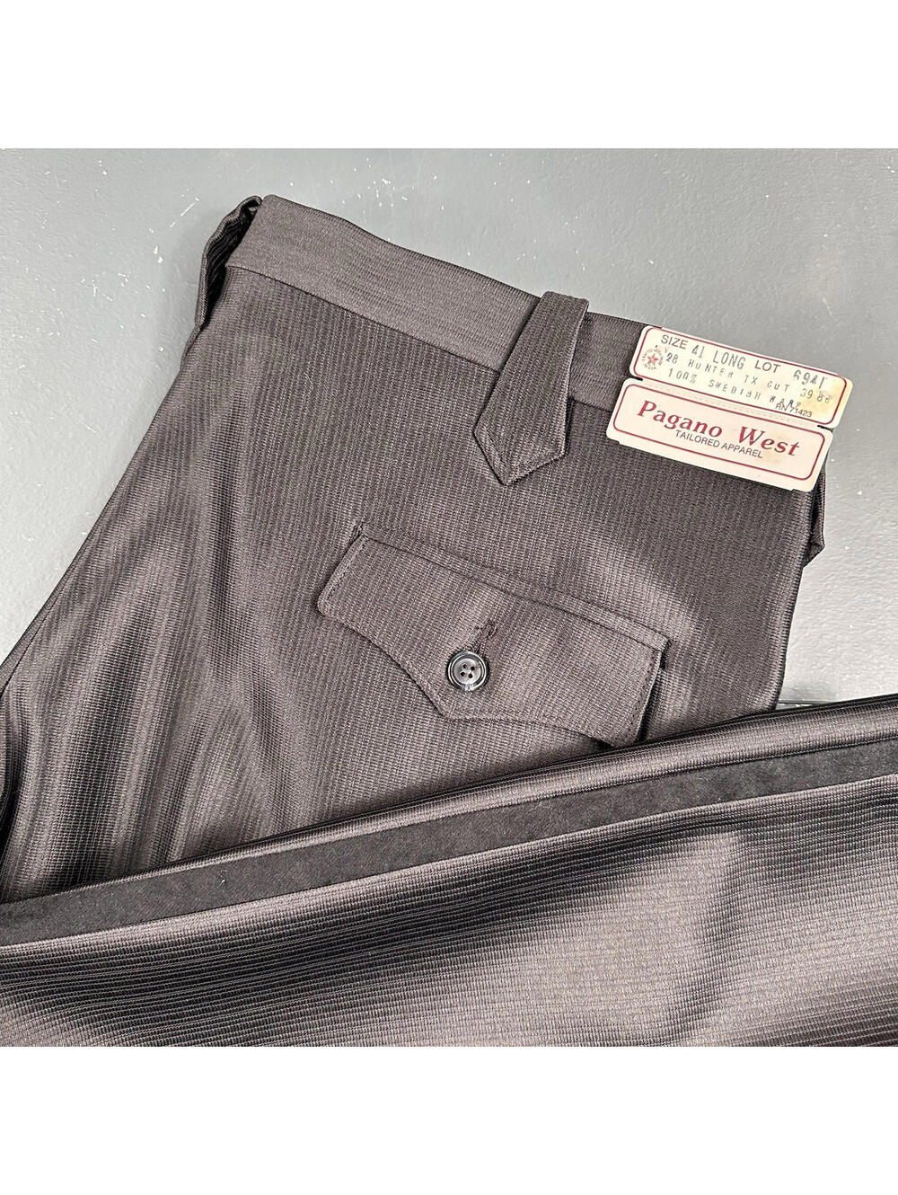 VTG Pagano West Slacks Mens 39 Double Black Striped Side Swedish Warp NWT No Hem - Picture 9 of 9